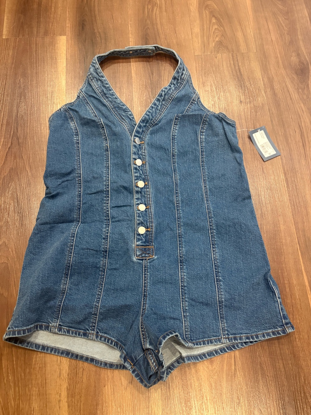 Women’s Blue Denim Buttony-Front Jeans romper